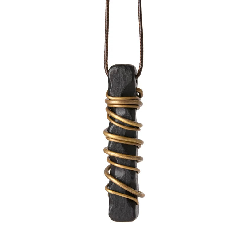 Vintage Handcrafted Brass-Inlaid Ebony Pendant