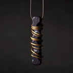 Vintage Handcrafted Brass-Inlaid Ebony Pendant