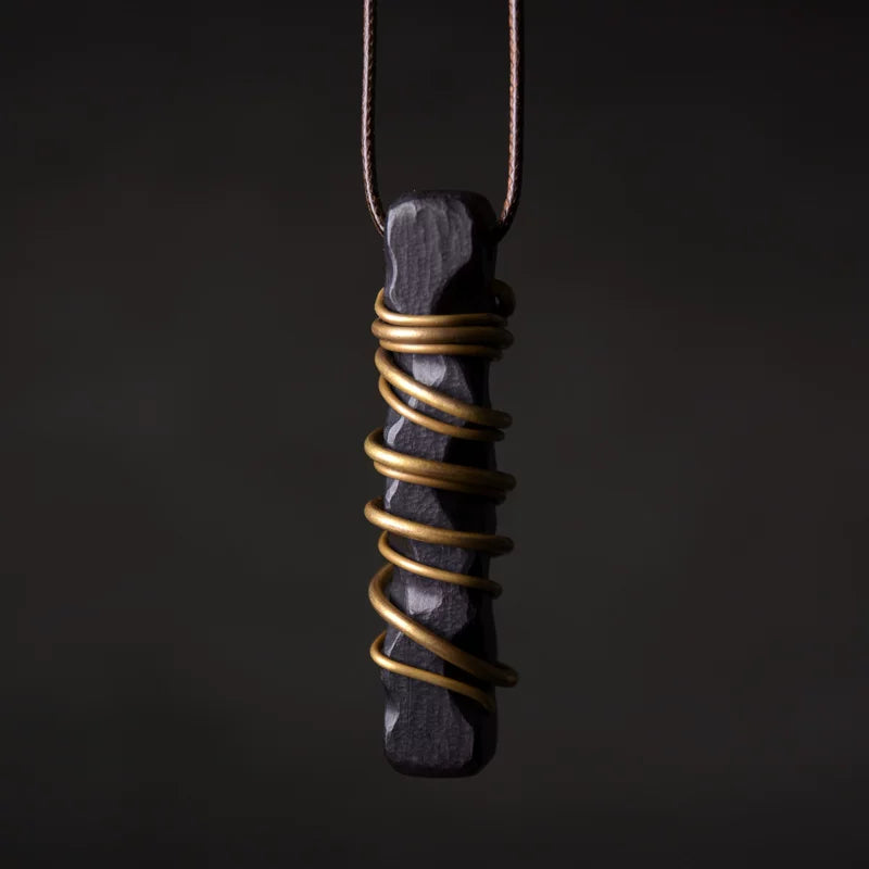Vintage Handcrafted Brass-Inlaid Ebony Pendant