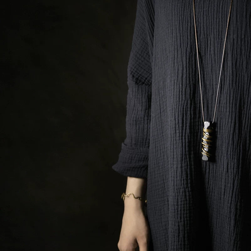 Vintage Handcrafted Brass-Inlaid Ebony Pendant