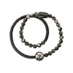 Original Double-Circle Silver Obsidian Wooden Bracelet