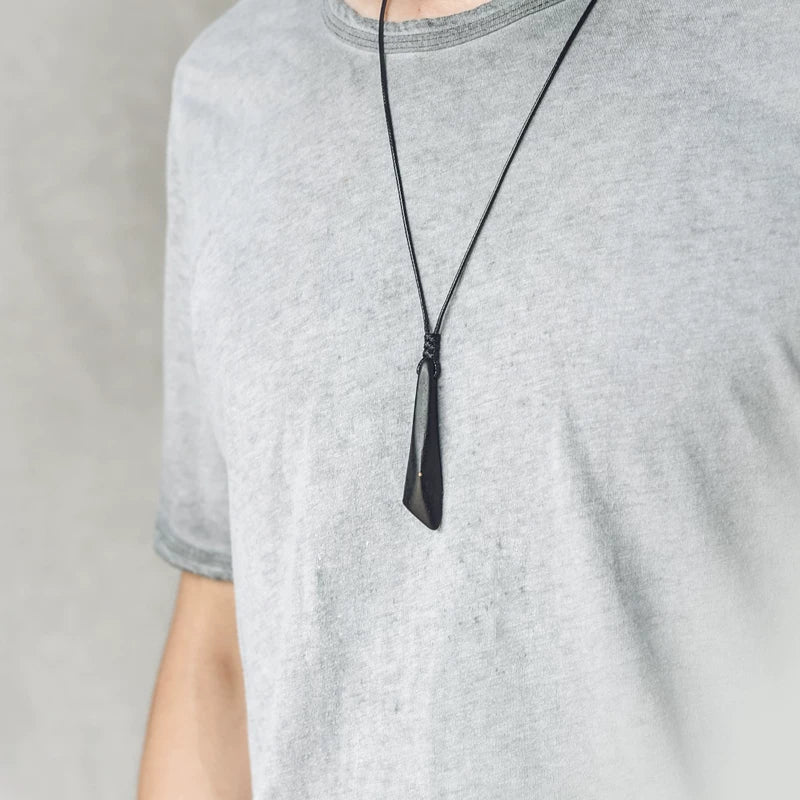 Vintage Handcrafted Brass-Inlaid Ebony Pendant
