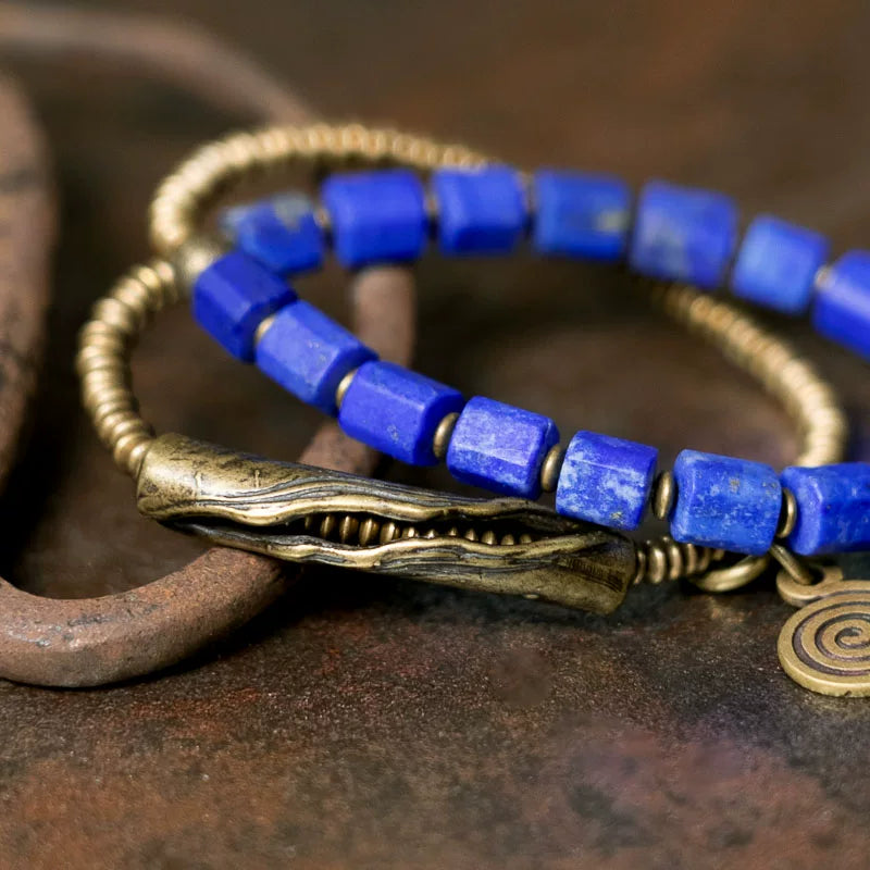 Original Handmade Double Circle Lapis Lazuli Bracelet