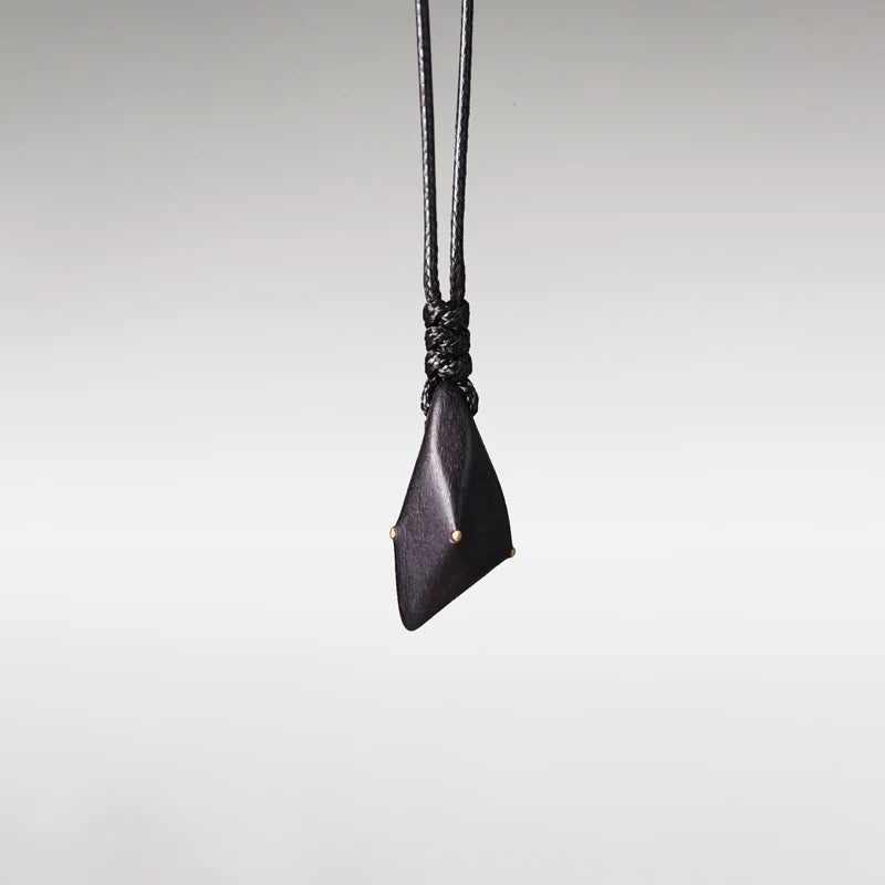 Vintage Handcrafted Brass-Inlaid Ebony Pendant