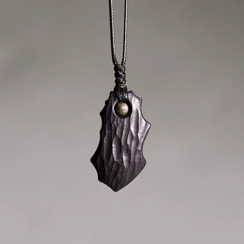 Vintage Handcrafted Brass-Inlaid Ebony Pendant