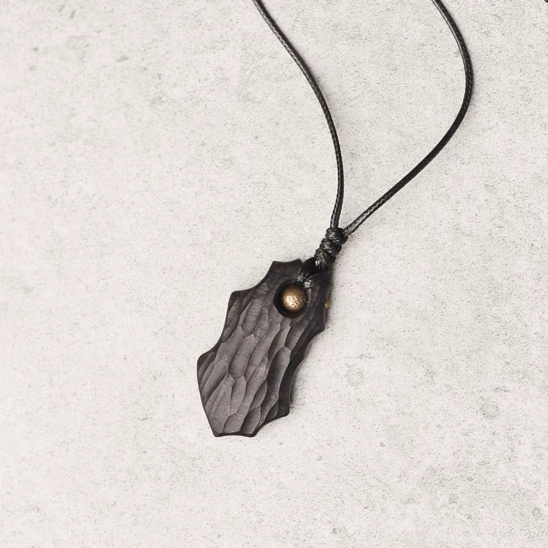 Vintage Handcrafted Brass-Inlaid Ebony Pendant