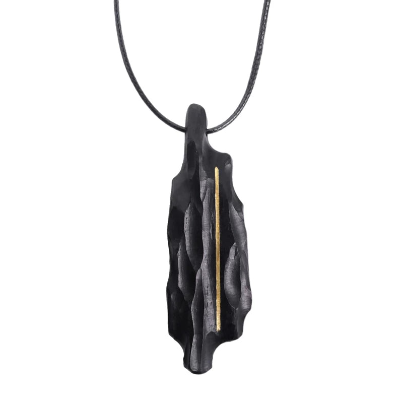 Vintage Handcrafted Brass-Inlaid Ebony Pendant