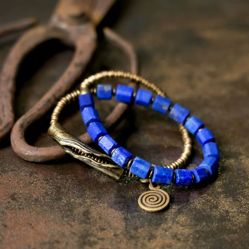 Original Handmade Double Circle Lapis Lazuli Bracelet