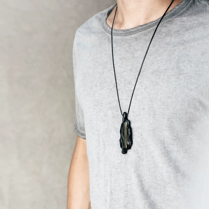 Vintage Handcrafted Brass-Inlaid Ebony Pendant