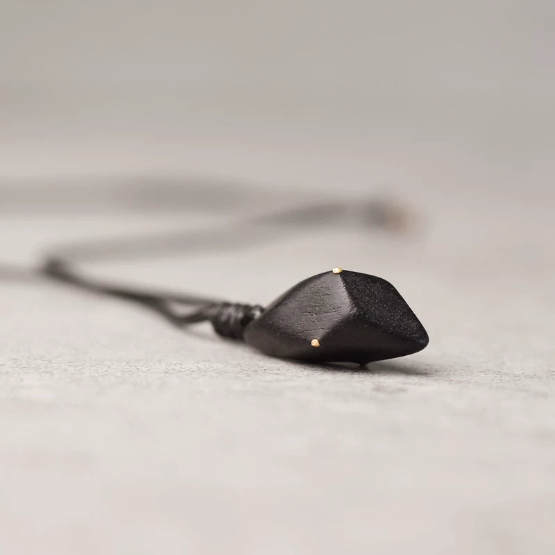 Vintage Handcrafted Brass-Inlaid Ebony Pendant