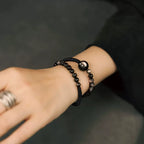 Original Double-Circle Silver Obsidian Wooden Bracelet