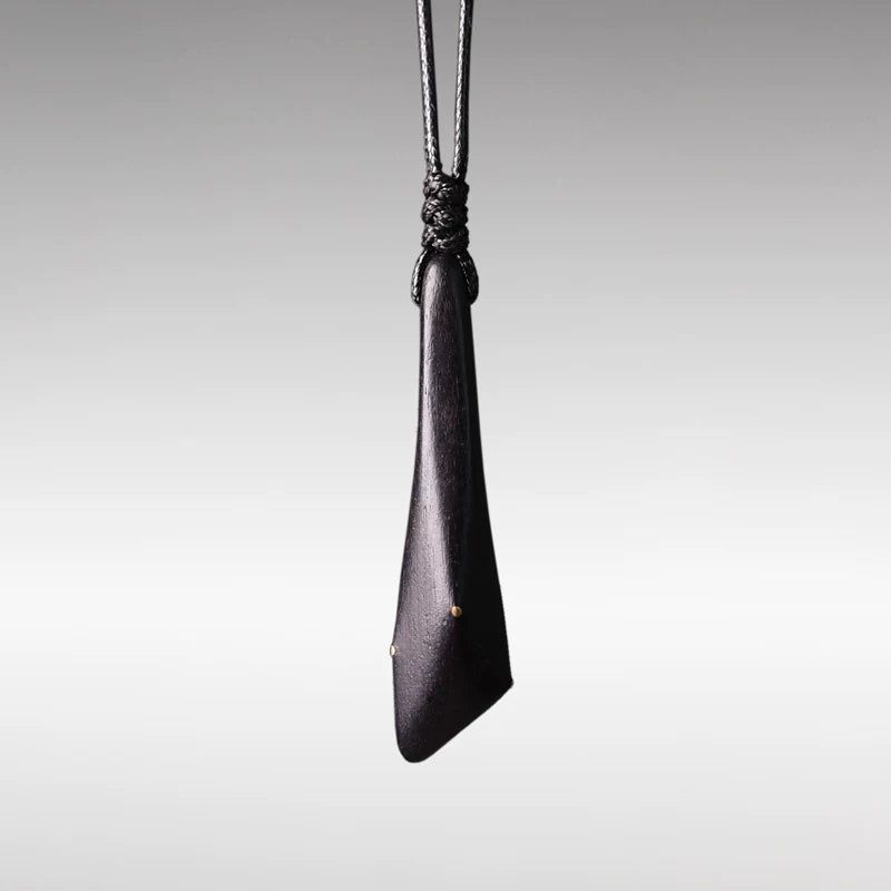 Vintage Handcrafted Brass-Inlaid Ebony Pendant