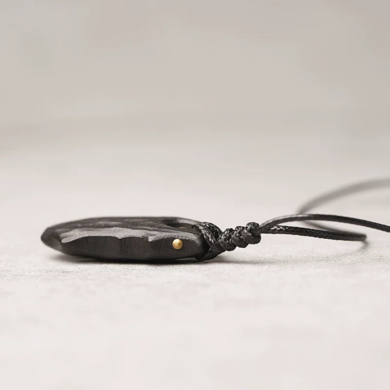 Vintage Handcrafted Brass-Inlaid Ebony Pendant
