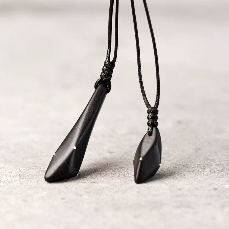 Vintage Handcrafted Brass-Inlaid Ebony Pendant
